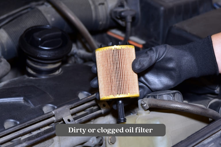 Dirty or clogged oil filter cause no oil on dipstick